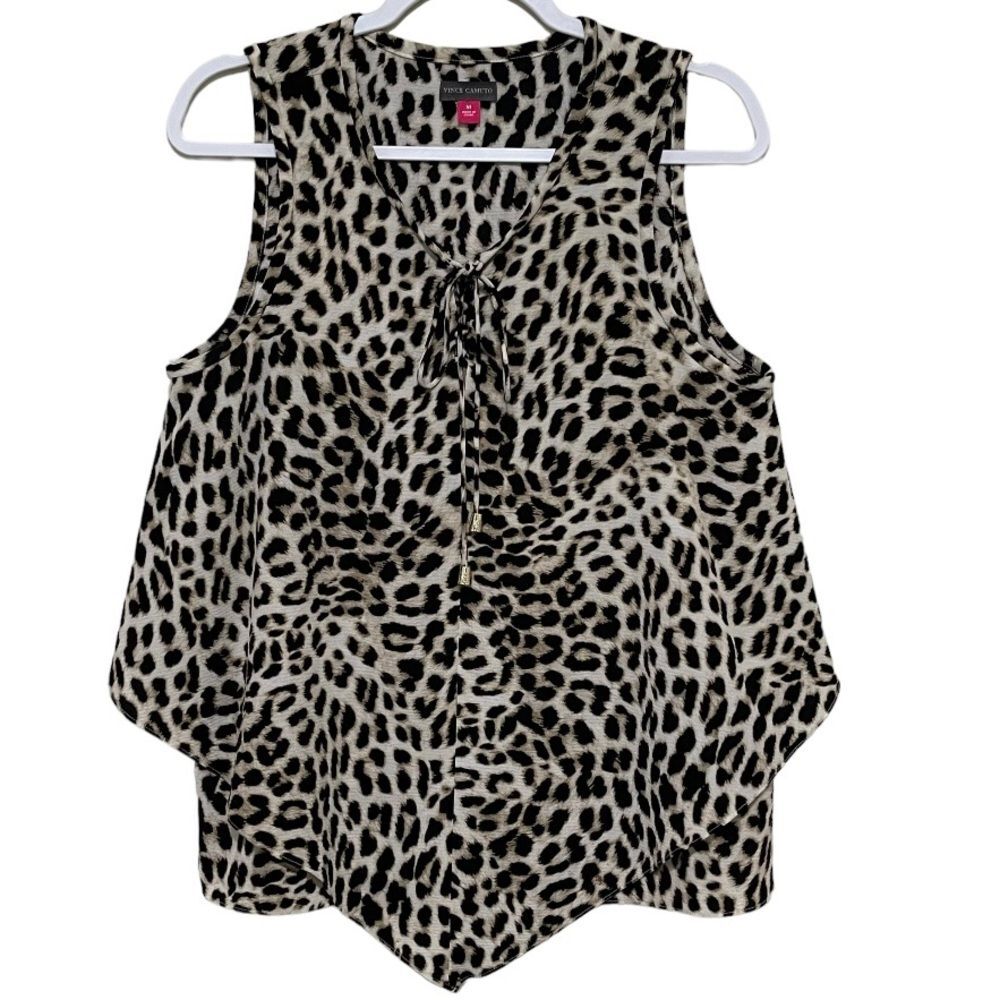 Vince Camuto Leopard Print Blouse Sleeveless Exotic Layered Lightweight Women M